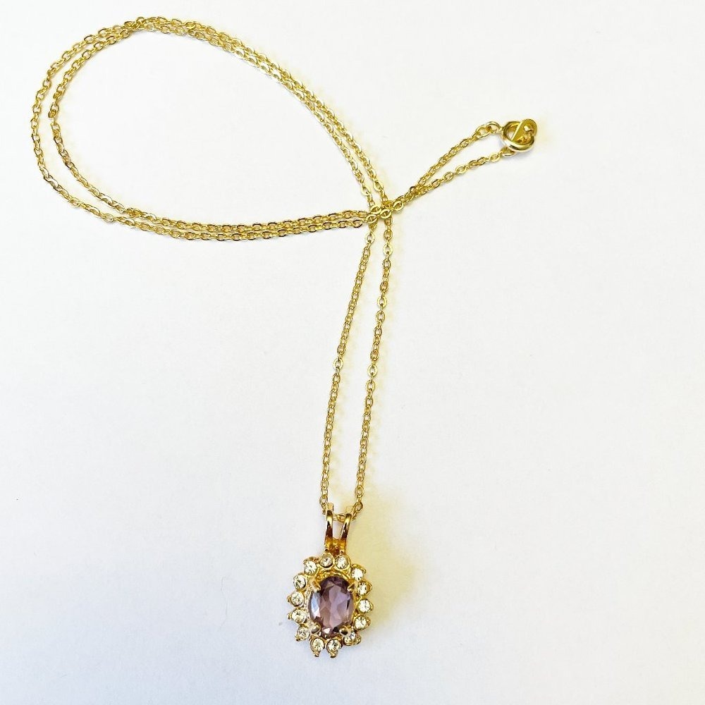 14 KT Gold GE Amethyst Gemstone Crystal Necklace CZ Elegant Evening